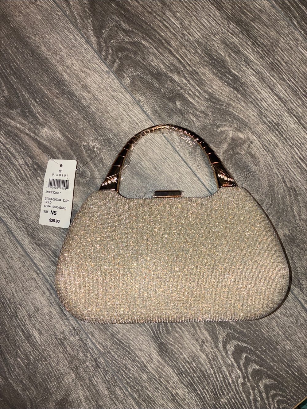 Windsor Champagne Gold Glitter Top-Handle Clutch